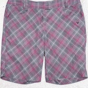 Callaway Opti-Dri Women’s Glen Plaid Golf Shorts Size 10 Pink Gray Stretch EUC